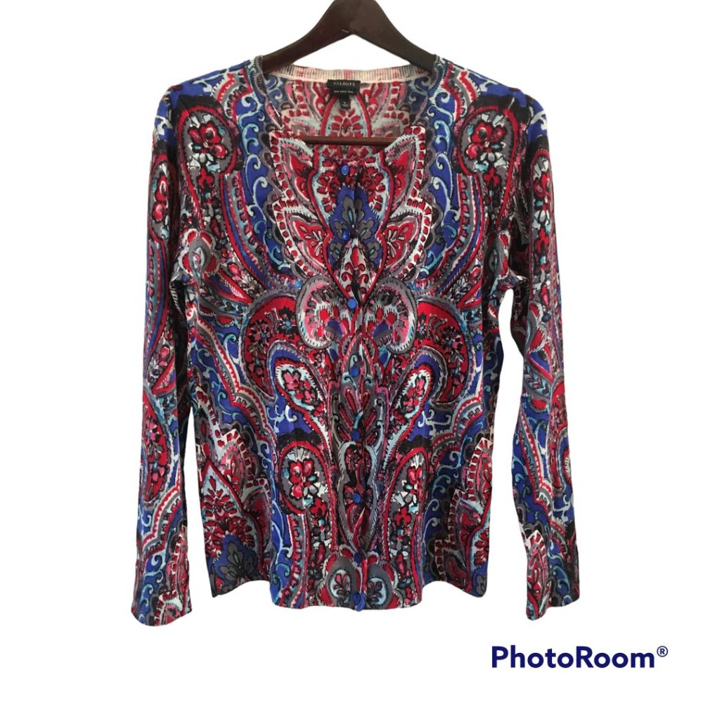 Talbots Merino Wool Paisley Cardigan